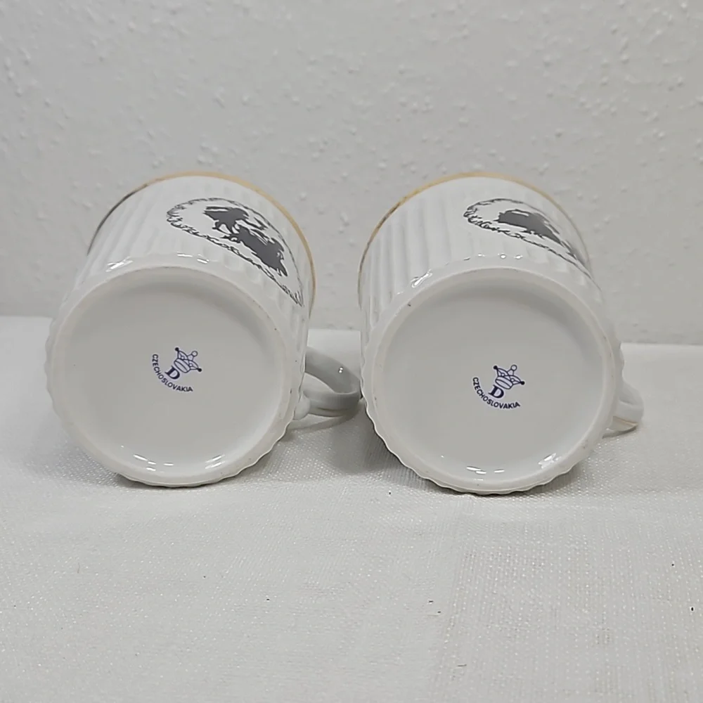 set of 2 Victorian couple silhouette Czechoslovakia porcelain tea cups